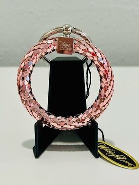 Vintage Whiting & Davis Pink Mesh Keychain Round Key Ring 3794K PK